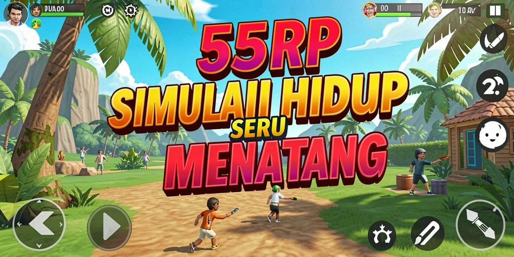 Screenshot gameplay 55RP menampilkan interaksi karakter dan aktivitas sehari-hari.