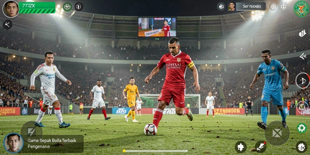 Tangkapan layar utama 777ZX menampilkan aksi seru permainan sepak bola.