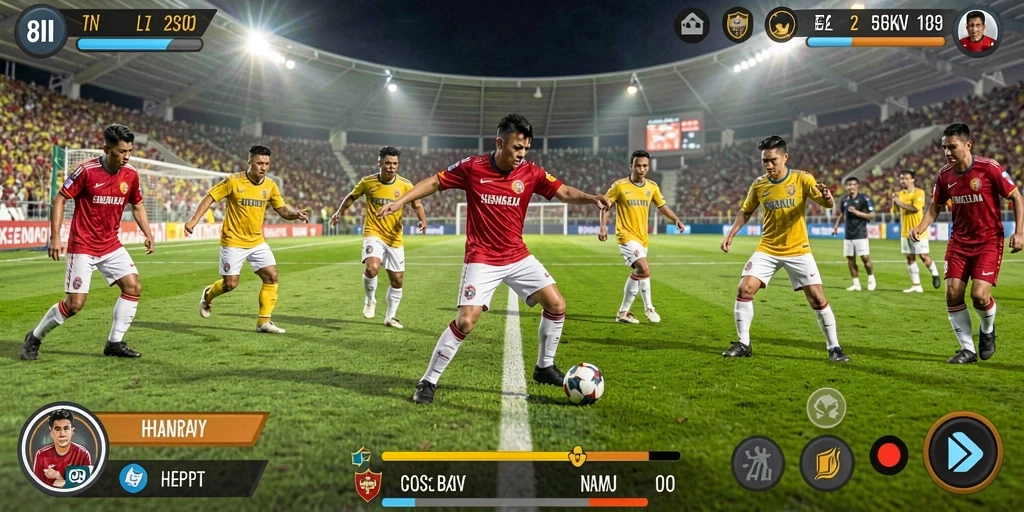 Tampilan gameplay seru dari 8II menampilkan aksi sepak bola yang mendebarkan.