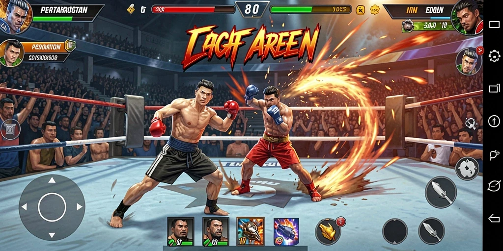 Screenshot gameplay 8QR dengan aksi pertarungan mendebarkan dan karakter unik.