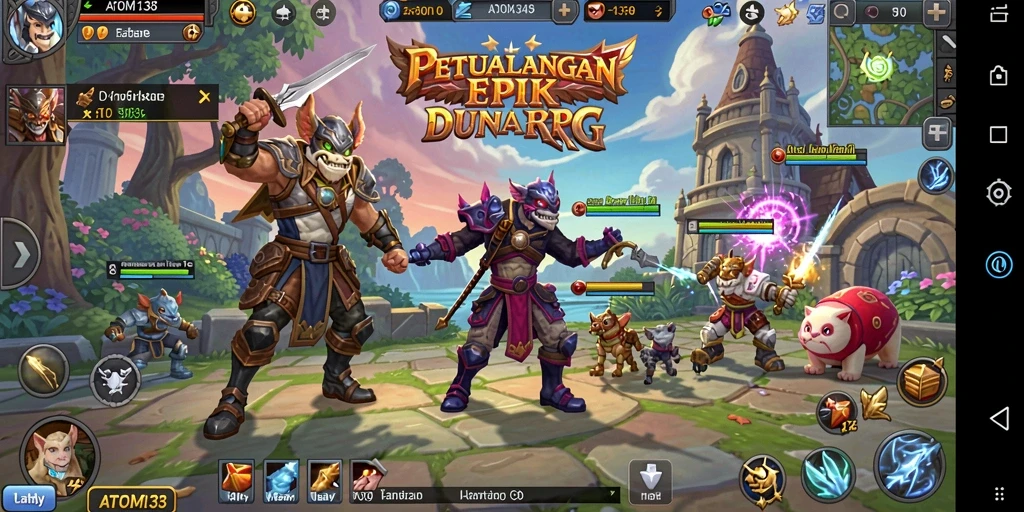 Screenshot ATOM138 menunjukkan pertempuran epik dengan karakter yang kuat.