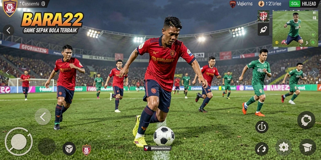 Tampilan utama gameplay BARA22 yang memukau dengan aksi sepak bola.