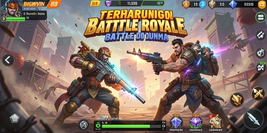 Screenshot gaming BIGWIN88 menampilkan aksi pertarungan Battle Royale yang intens dan mendebarkan.