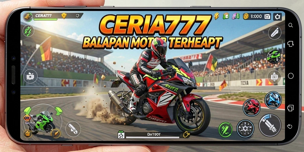 Screenshot gameplay CERIA777 menampilkan aksi balapan motor yang mendebarkan.