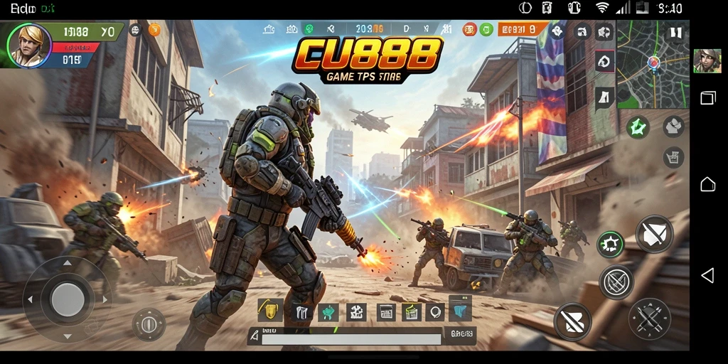Screenshot CU888 menampilkan aksi menembak yang intens dalam gameplay TPS.