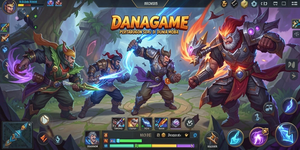 Tangkapan layar <strong>DANAGAME</strong> menampilkan aksi seru dalam pertarungan MOBA.