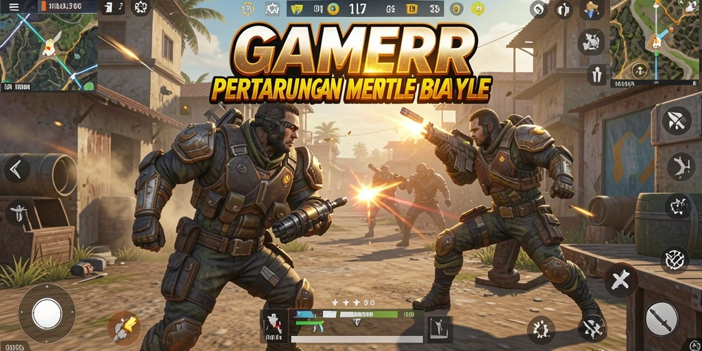 Screenshot menunjukkan aksi intens dan gameplay seru dalam GAMERP Battle Royale.