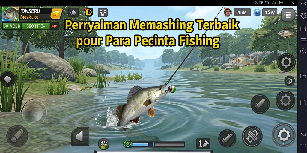 Screenshot gameplay IDNSERU menunjukkan momen menangkap ikan besar.