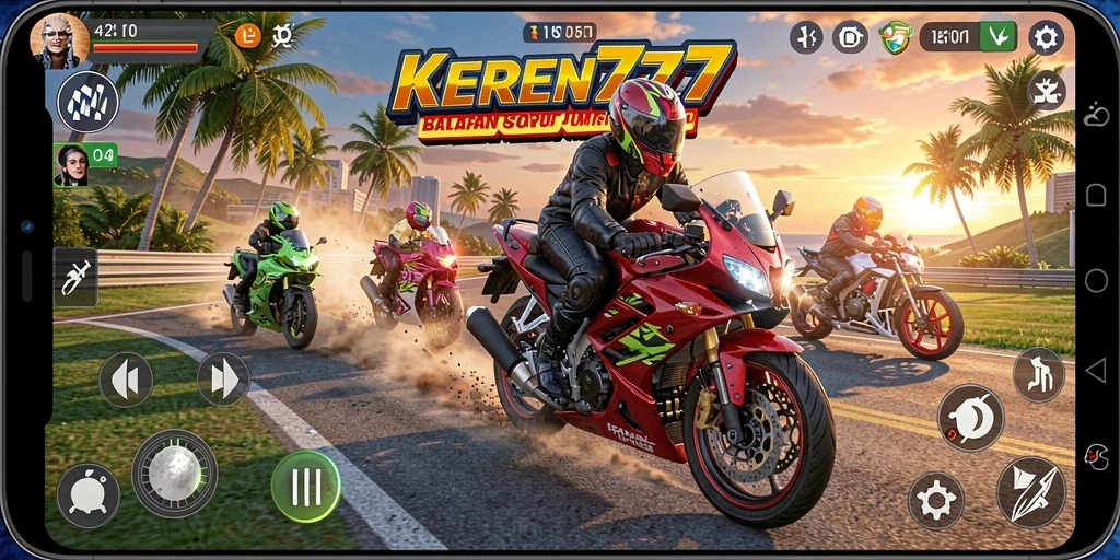 Gameplay KEREN777 yang seru dan mendebarkan saat balapan motor.