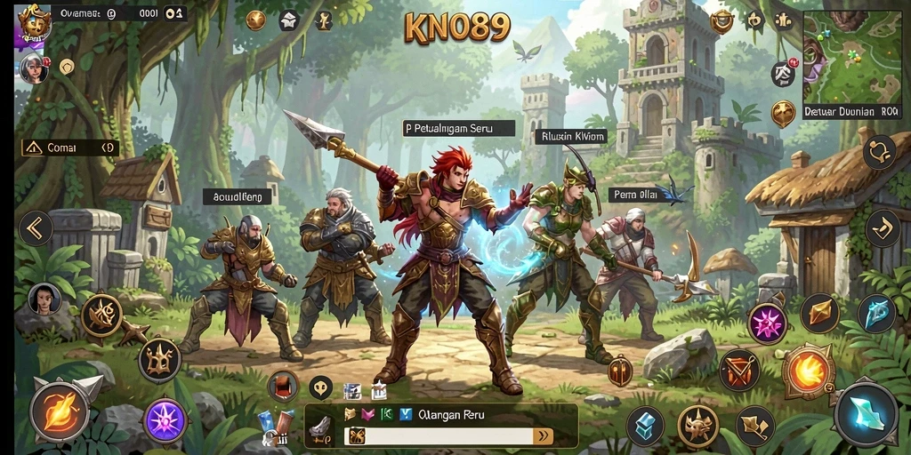 Tampilan gameplay epik KNO89 dengan karakter dan monster.