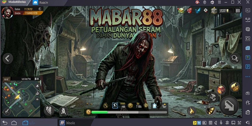Tampilan gameplay MABAR88 yang menegangkan dengan suasana Horror yang mencekam.