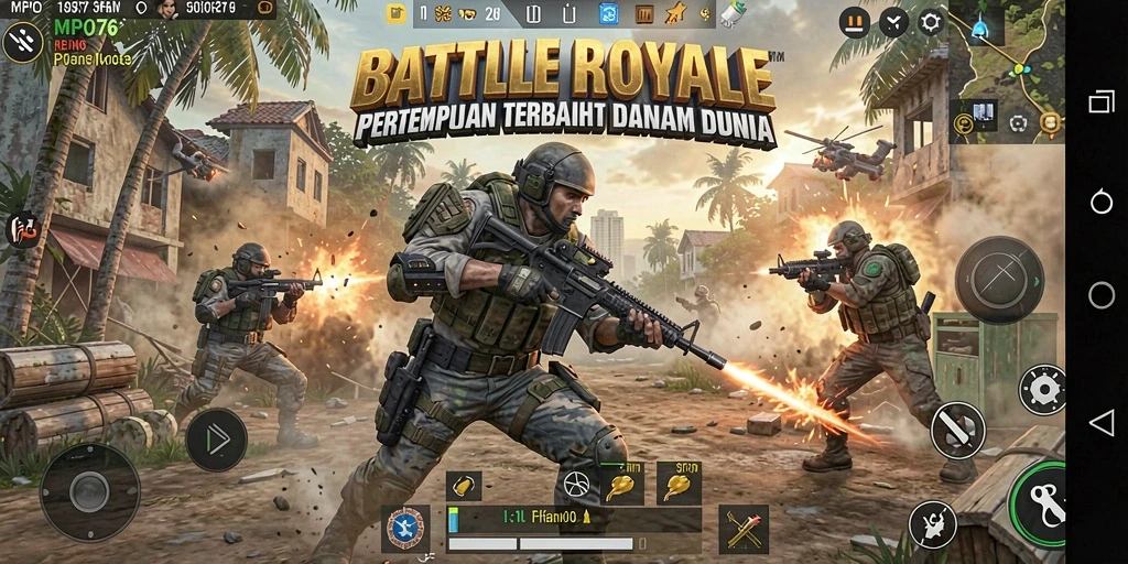 Tampilan gameplay mendebarkan di arena Battle Royale MPO76.