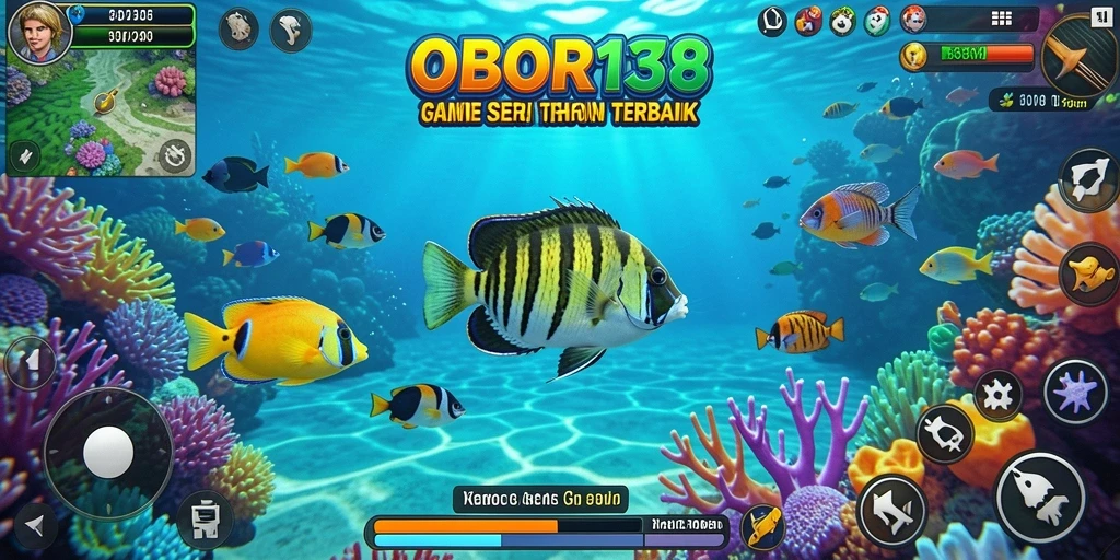 Tampilan gameplay seru OBOR138 saat menembak ikan.