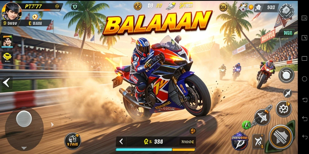 Screenshot gameplay PT777 dengan aksi balapan motor yang mendebarkan.