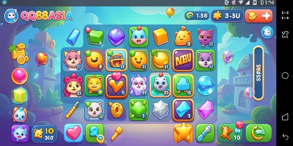 Tangkapan layar gameplay <strong>QQ88ASIA</strong> yang mengasah strategi Match-3.