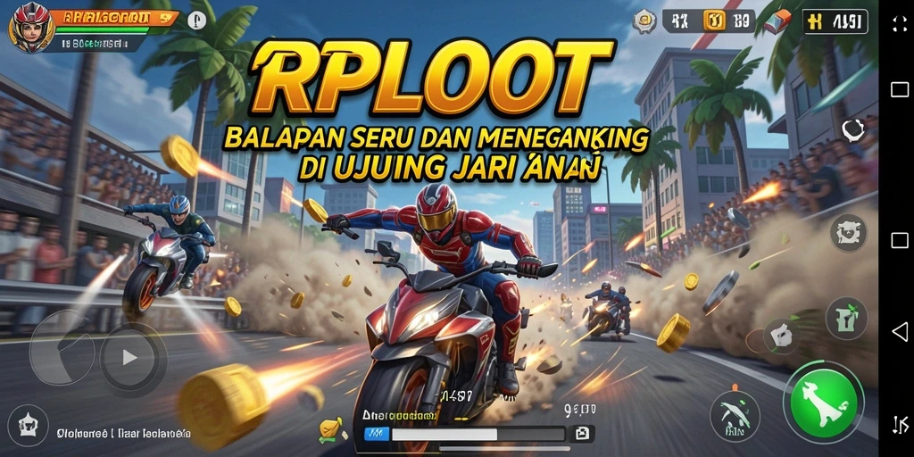 Screenshot gameplay RPLOOT menampilkan mobil balap melaju kencang di lintasan menantang.