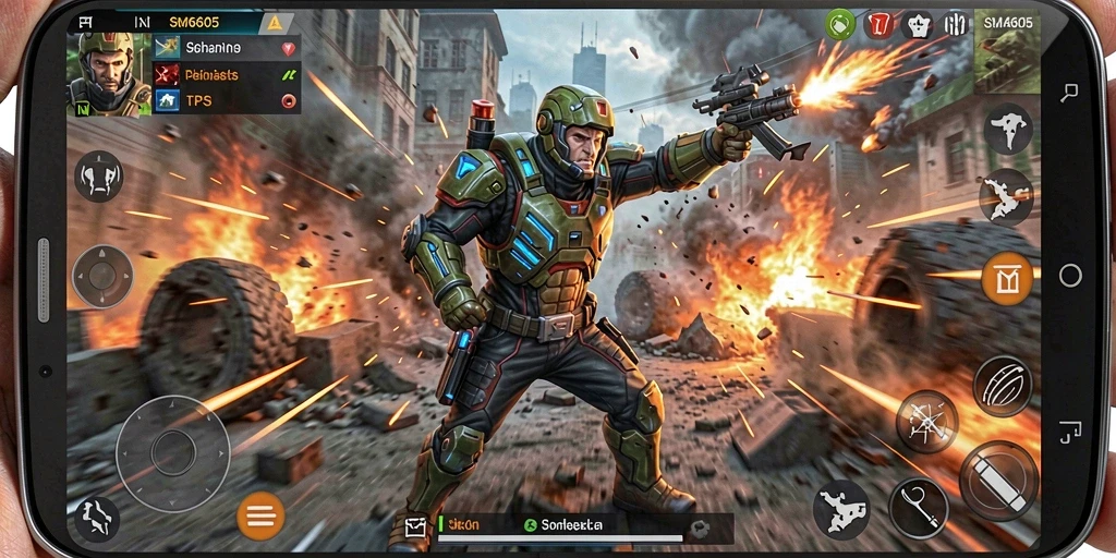 Screenshot gameplay SM605 dengan aksi menegangkan dalam TPS.