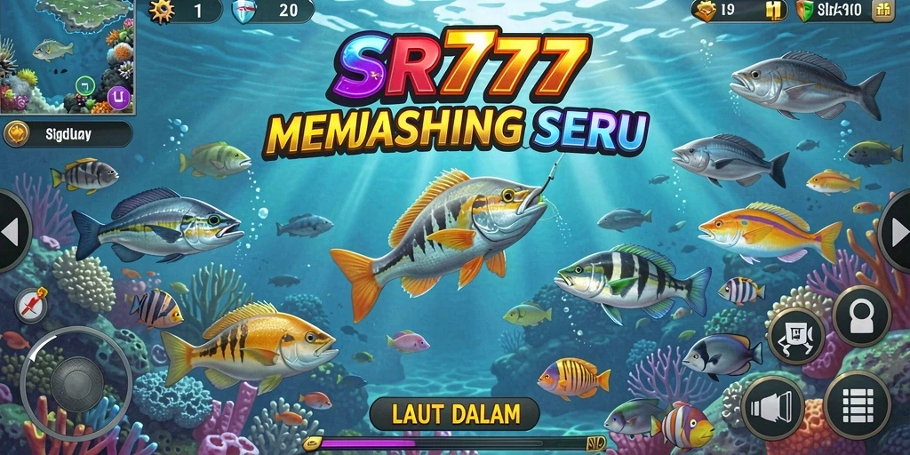 Tampilan gameplay SR777 yang mendebarkan saat memancing ikan besar.