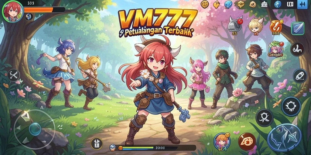 Tangkapan layar utama dari gameplay seru VM777 dengan karakter anime.