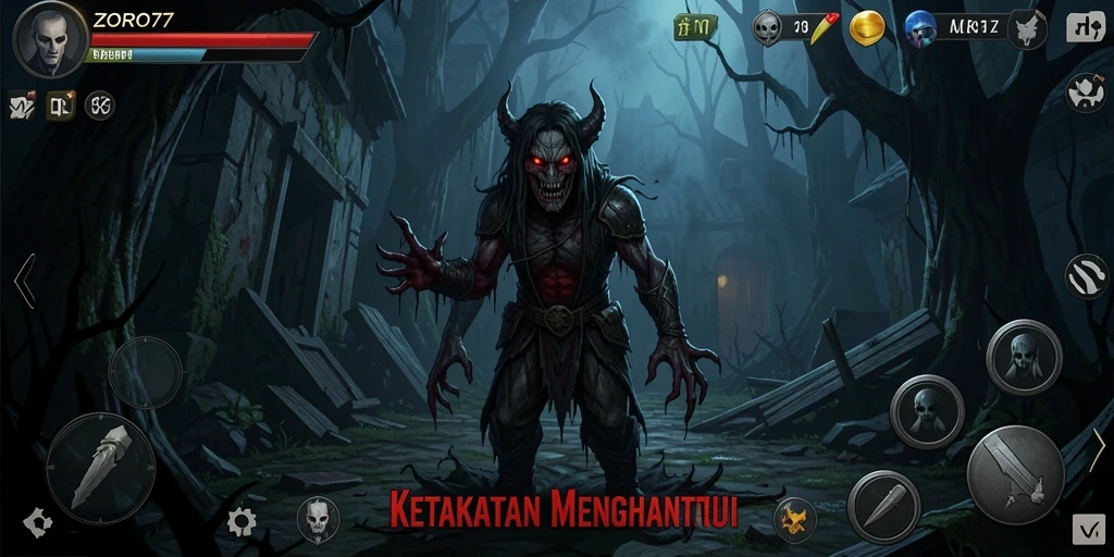 Tampilan menakutkan dari gameplay ZORO77 dalam suasana Horror.
